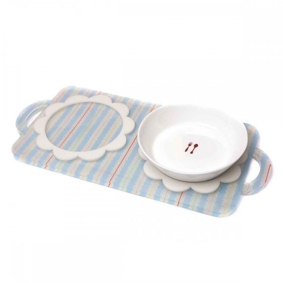 Керамические миски для собак и кошек на голубой подставке Oops "BonBon Tray Kit" Berry Blue 250мл | Зображення 1