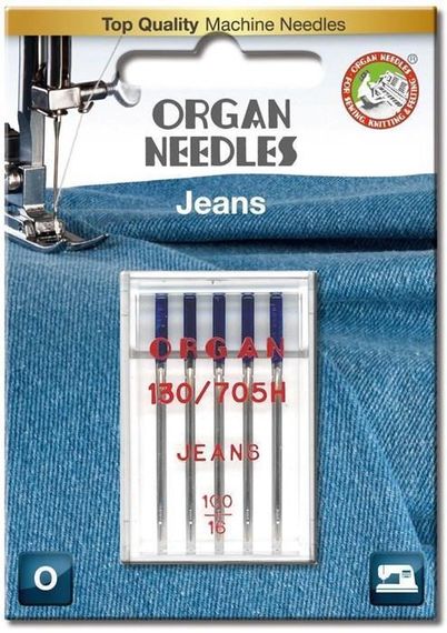 Голки швейні для джинсу ORGAN JEANS №100 для побутових швейних машин блістерна упаковка 5 штук