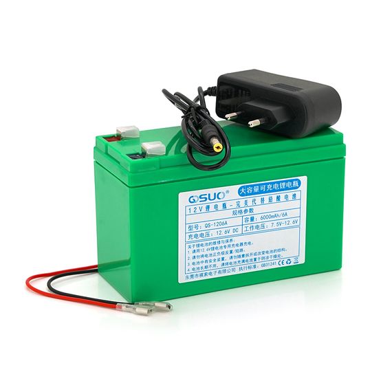 Аккумуляторна батарея літіева QSuo 12 V 6A с елементами Li-ion 18650  (150X65X94)  вага 605 грамм+ зарядний пристрій 12,6V 1A