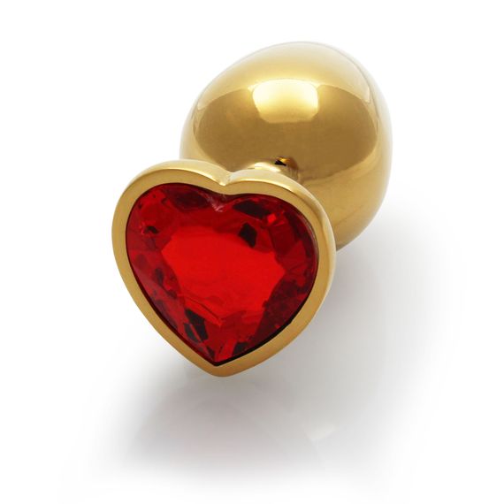Металева анальна пробка Heart Gem, розмір M колір: золотистий/червоний Ouch! (Нідерланди) | Зображення 4