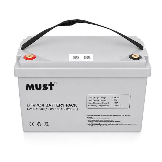 Аккумуляторная батарея Must LiFePO4 LP15-12100 12,8V 100Ah, 1,28kWh, BMS50A@4S, 6000 cycles, 339x185x218, 12kg | Зображення 1