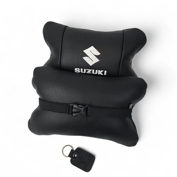 Набір шкіряних подушок Suzuki з вишивкою логотипу + брелок у подарунок для авто | Зображення 3