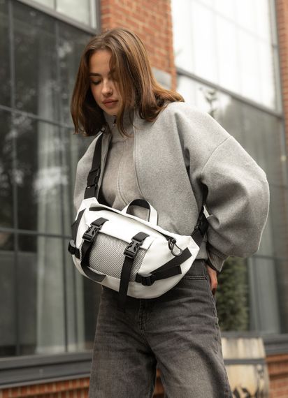 Большая женская поясная сумка бананка Sambag DynamicDart белая 38×21×7 см (80411008)