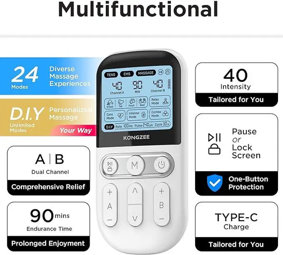 ЕМС-массажёр Аппарат для электростимуляции мышц Kongzee 4 в 1 Tens&Muscle Stimulator AS9026 импульсный ,красный | Зображення 2
