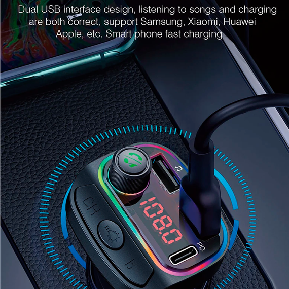 Автомобильный FM ФМ модулятор Terra С14, Bluetooth 5.0, трансмиттер, быстрая зарядка QC 3.0 | Зображення 4