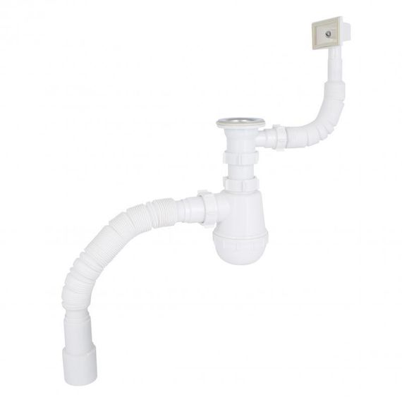 Сифон для кухонної мийки Lidz LK17, колбовий з квадратним переливом (вихід 50 мм) | Зображення 2