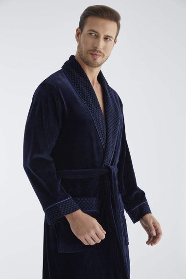 Чоловічий велюровий халат Nusa 20665 синій 4XL | Зображення 3