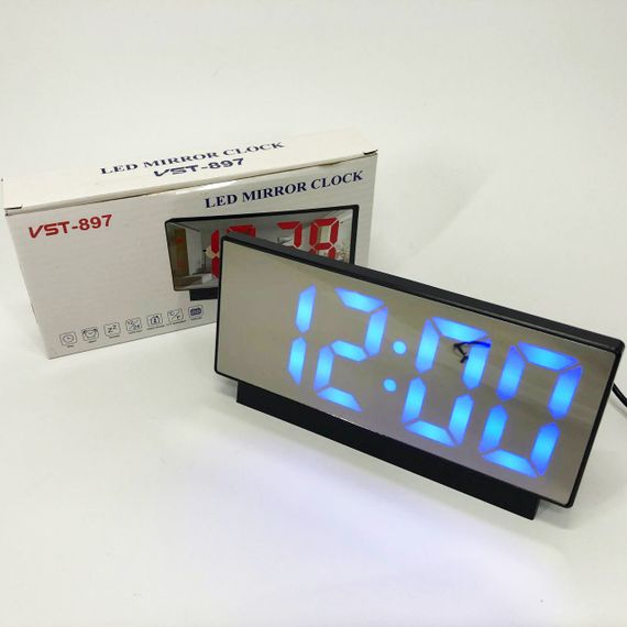 Часы сетевые настольные VST-897-5 (синяя подсветка, температура, от USB кабеля), Настольные LED часы | Зображення 3