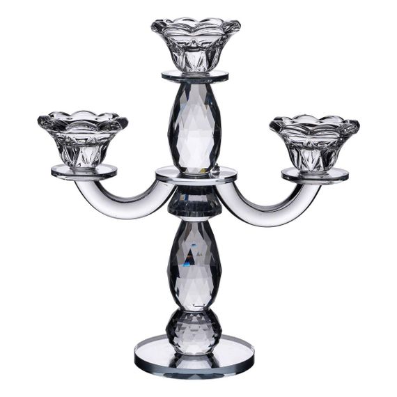 Канделябр на 3 свічки 24×9×25 см свічник настільний декоративний на ніжці прозорий HP-4-65