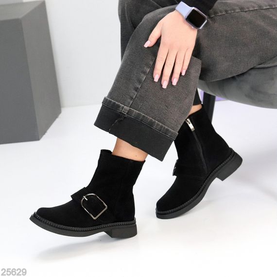 Стильные замшевые черные ботинки с утеплителем низкий ход | Зображення 4