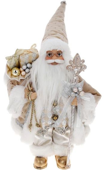 Интерьерная новогодняя фигурка Santa с подарками 30см шампань с белым
