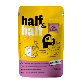 Вологий корм пауч Half&Half для дорослих котів, качка 100г