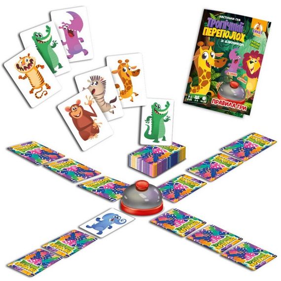 Настольная игра "Тропический переполох" VT8010-13, 50 карточек, правила игры, 1 колокольчик | Зображення 1