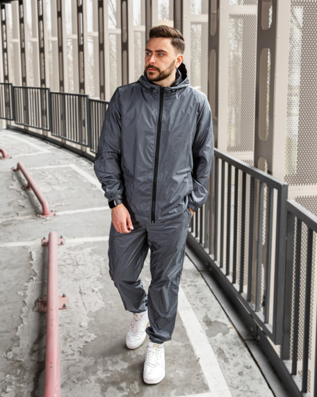 Мужской спортивный костюм из плащевки штаны и ветровка, BD0030 цвет серый, размер XL | Зображення 4