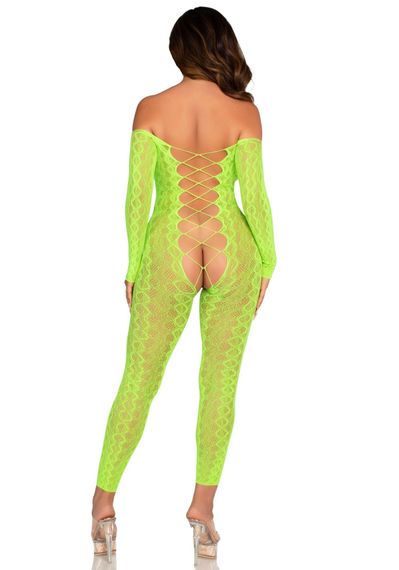 Бодістокінг Leg Avenue Crotchless Footless Lingerie Bodystocking One Size Neon Green | Зображення 1