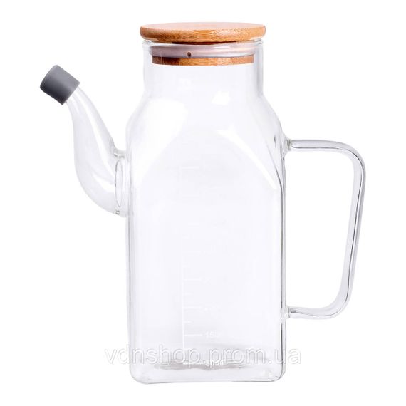 Скляна пляшка для олії 750 мл з ручкою та бамбуковою кришкою HP-34-4 | Зображення 3