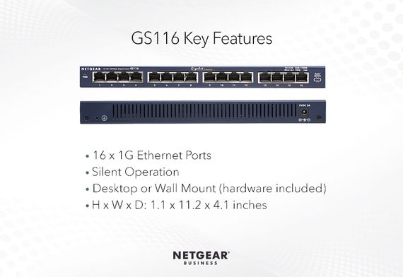 Коммутатор NETGEAR GS116GE 16xGE, неуправляемый (GS116GE) | Зображення 1