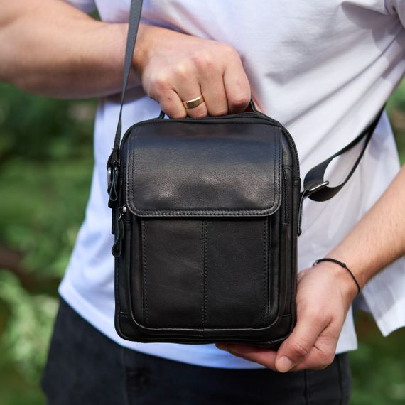 Сумка-барсетка чоловіча через плече шкіряна гладка чорна Tiding Bag TD-55467 | Зображення 5