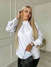 Женская нарядная легкая блуза с длинным рукавом софт NA971 цвет белый, размер 46/48