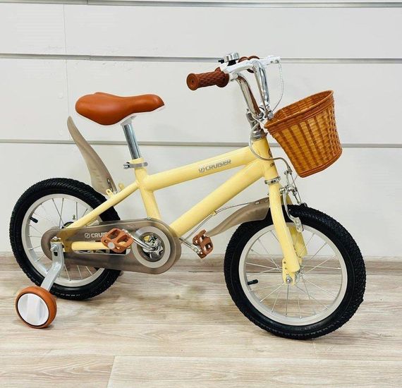 Дитячий велосипед 14" M01 Classic British Style | Легка алюмінієва рама, ручне гальмо, кошик і страхувальні колеса Кремовий, 14