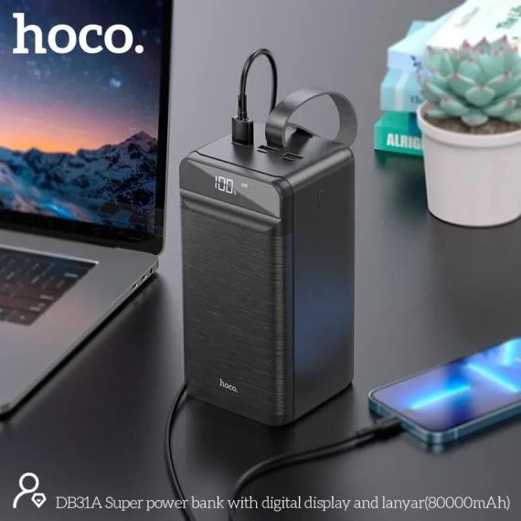 Портативна Батарея Power Bank Hoco DB31A 80000mAh 3USB Powerbank Повербанк Портативное зарядное устройство | Зображення 5