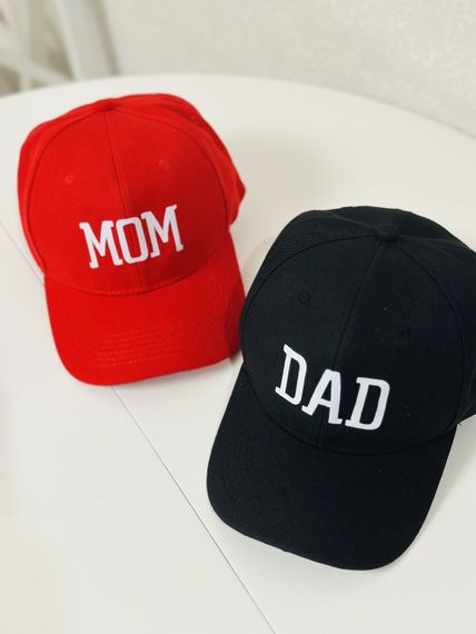 Комплект кепок бейсболка парна Тато Мама (Dad Mom) 56-60р Червоний+Чорний (8089)