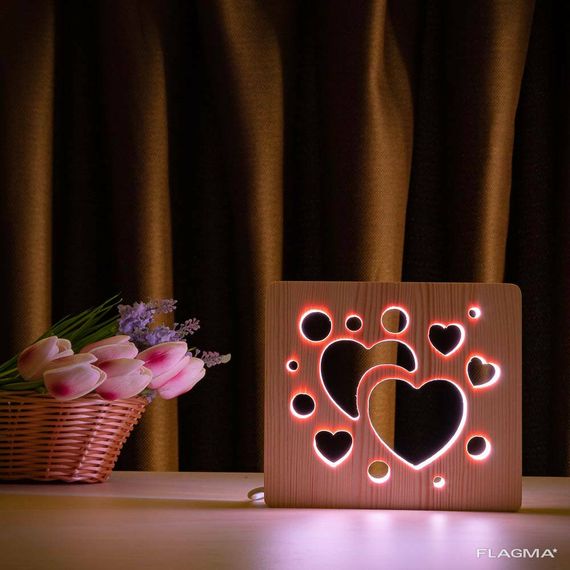 Светильник ночник ArtEco Light из дерева LED "Сердечки" с пультом и регулировкой цвета... | Зображення 3