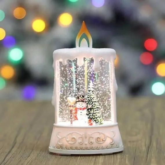 Новорічний нічник Свічка. Сніговик Білий