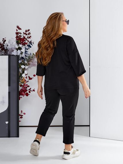 Женский спортивный прогулочный костюм с укороченными штанами NB24003 черный, размер 50/52 | Зображення 1