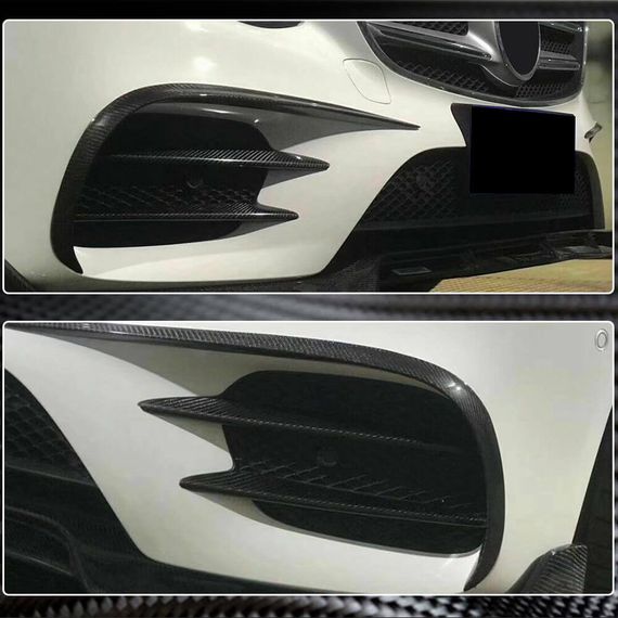 Накладки на передній бампер V1 (для E43 AMG 2016-2019, Карбон) для Mercedes E-сlass W213 рр | Зображення 4