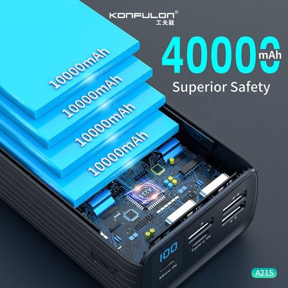 Портативний акумулятор 40000mAh 22.5W KONFULON A21SQ (47219-A21SQ_1139) | Зображення 7