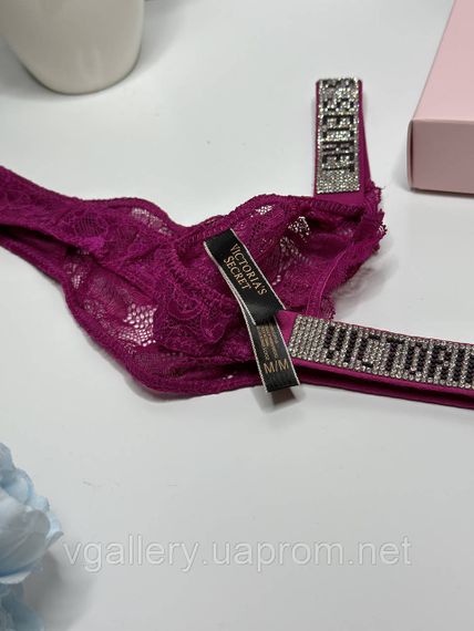 Жіночі стрінги Victoria's Secret зі стразами, трусики Вікторія Сікрет стрінги - Фуксія | Зображення 1