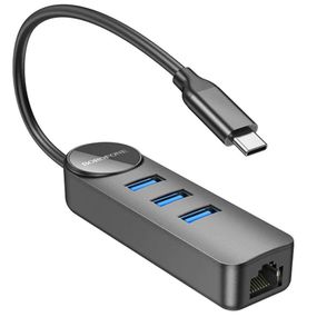 Переходник Borofone DH6 Erudite 4in1 Gigabit Ethernet (Type-C to USB3.0*3+RJ45) (0.2m) Black
