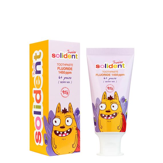 Дитяча зубна паста Solident Junior з ягідним смаком, з фтором 1450 ppm, 50 ml