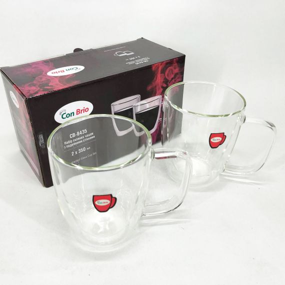 Скляні чашки для напоїв з подвійними стінками Con Brio СВ-8435-2, 2шт, 350мл, Чашки для кави подвійні LC-28 | Зображення 2