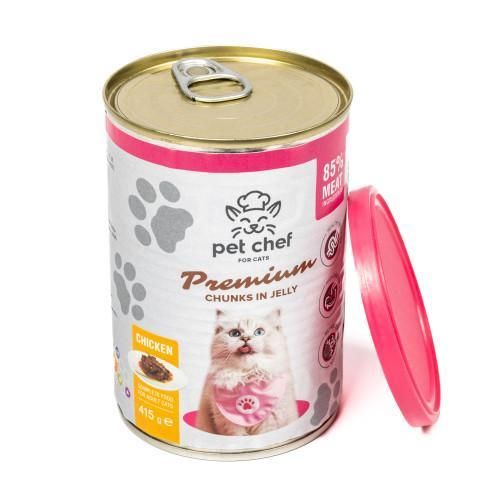 Корм вологий для дорослих котів Pet Chef, шматочки в желе з куркою 415 г | Зображення 2
