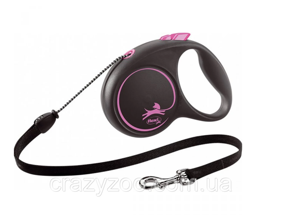 Повідець-рулетка для собак Flexi Black Design S до 12 кг рожевий трос 5 м 033319