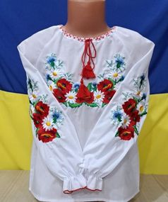 Гарна біла вишиванка з довгим рукавом на дівчинку 104см Ромашки ff