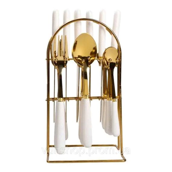 Набор столовых приборов на подставке 24 предмета столовый набор на 6 персон Белый HP-20-49 | Зображення 1