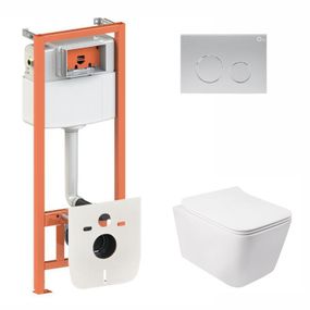 Готове рішення Qtap для ванної кімнати: підвісний унітаз Crow Rimless 520х360х290 + комплект інсталяції Nest 4 в 1 (кругла