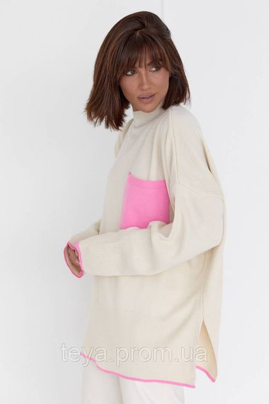 Женская кофта oversize с карманом на груди цвет кремовый размер S FL_000613 | Зображення 6