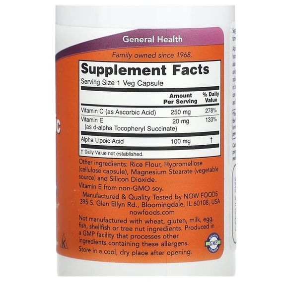 Альфа-ліпоєва кислота NOW Foods Alpha Lipoic Acid 100 mg 60 Veg Caps | Зображення 1