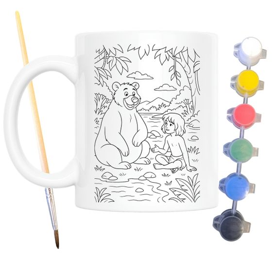 Набір для творчості кружка розмальовка Мауглі (за мотивами Книги джунглів Редьярда Кіплінга) 330 мл біла (КР0183) | Зображення 1