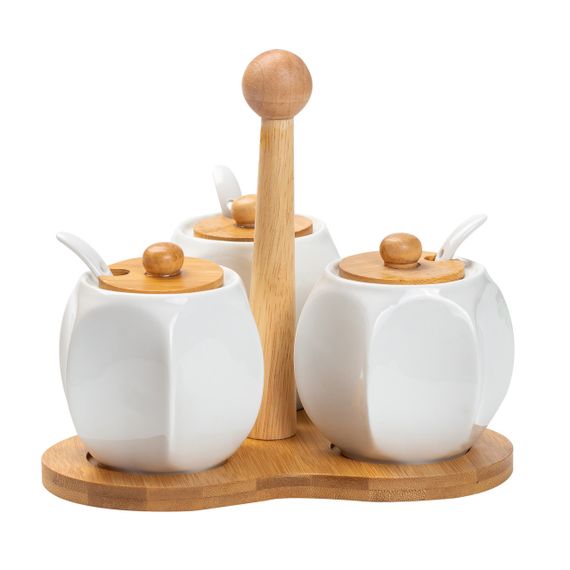 Набір банок для сипучих продуктів 3 шт по 200 мл, на бамбуковій підставці HP1201 | Зображення 3