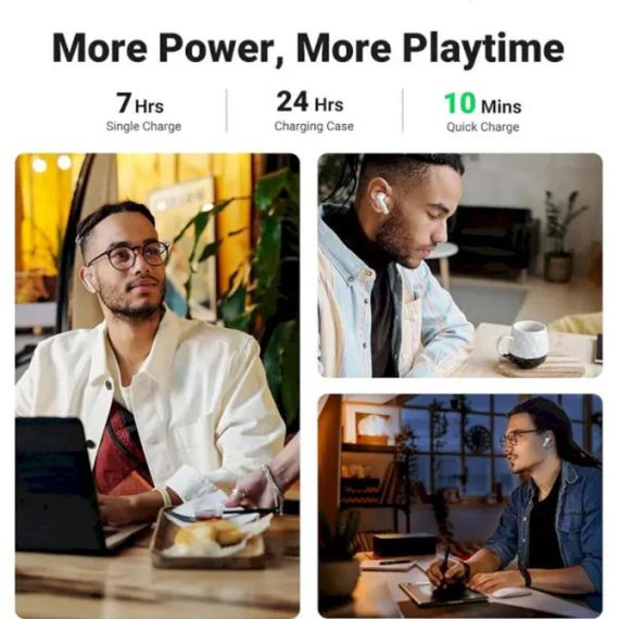 Бездротові навушники UGREEN WS106 HiTune T3 Active Noise-Cancelling Wireless Earbuds (White)(UGR-90206) | Зображення 4