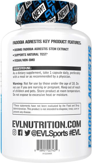 Бустер тестостерона EVLution Nutrition Fadogia Agrestis, 600 mg, 30 Veggie Capsules | Зображення 1