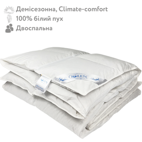 Демісезонна ковдра зі 100% білим гусячим пухом двоспальна IGLEN Climate-comfort 220х240 (220240110W)