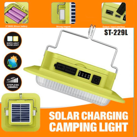 Светодиодный фонарь кемпинг на солнечной батарее 229L-SMD, 3 АКБ 18650, Power Bank, магнит, ЗУ Тype-C | Зображення 6