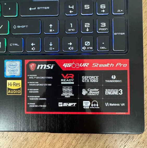 Ноутбук MSI GS63VR Stealth Pro 7RF i7 7700HQ 16Gb SSD 1Tb GTX 1060 Б/В | Зображення 5