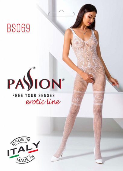 Бодистокинг Passion BS069 white, комбинезон, имитация чулок и боди sexstyle | Зображення 3
